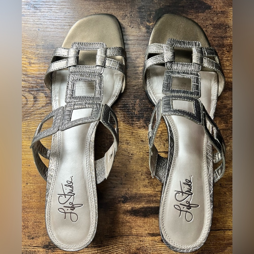Life Stride Bronze Square Toed Heel Sandals